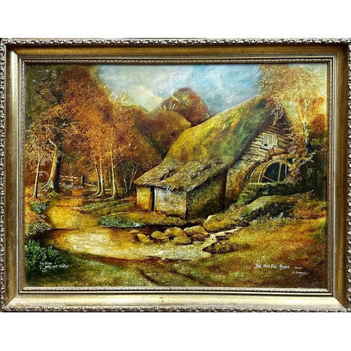 1385 - A* Bennett (20th century) - 'Holy Street Mill, Chagford', signed and dated 1974, oil on board, 39 x ... 