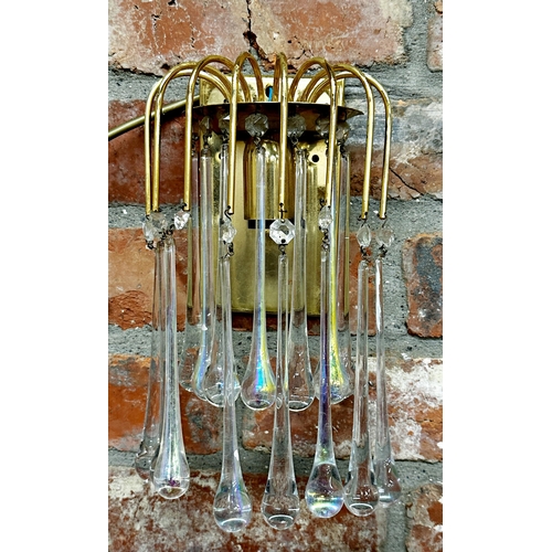 1093 - Good pair of Murano glass drop brass wall lights, 26cm high (2)