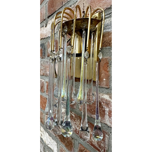 1093 - Good pair of Murano glass drop brass wall lights, 26cm high (2)