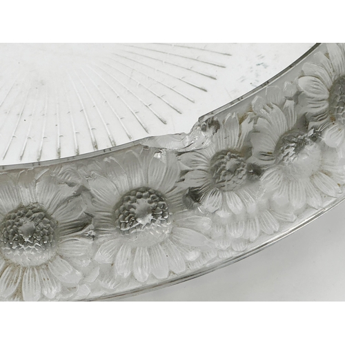 466 - Large Lalique dish or fruit bowl, with geometric sunflower rim, 35cm diameter (af)