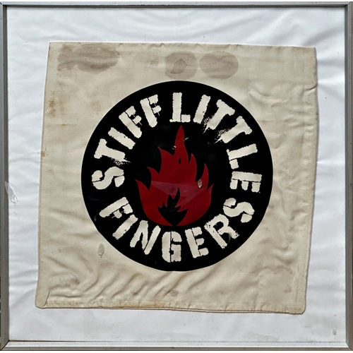 1393 - 'Stiff Little Fingers' tour banner, 39 x 39cm, framed