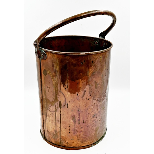 598 - 19th century copper log bucket, with hinged handle, 57cm high x 30cm diameter