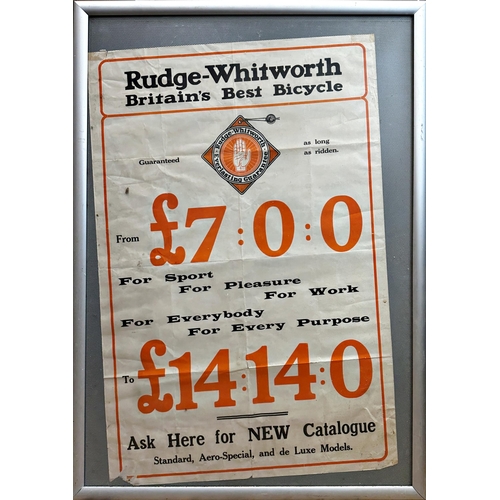 67 - Advertising - 'Rudge-Whitworth, Britain's Best Bicycle', poster, 76 x 51cm