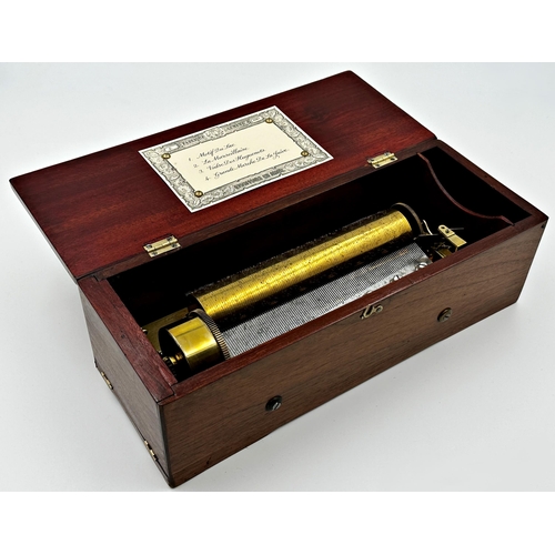 380 - Good quality mahogany cased music box by Valogne, playing four airs, 35cm long, with key