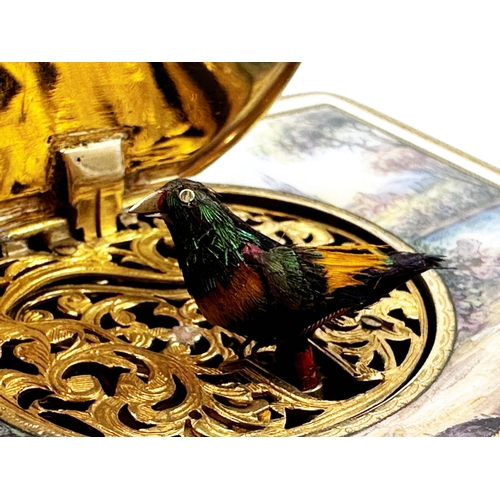 381 - Exceptional quality Karl Griesbaum automaton singing bird box, the cased profusely enamelled with ex... 