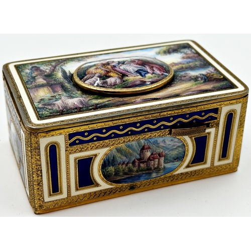 381 - Exceptional quality Karl Griesbaum automaton singing bird box, the cased profusely enamelled with ex... 