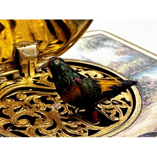 381 - Exceptional quality Karl Griesbaum automaton singing bird box, the cased profusely enamelled with ex... 