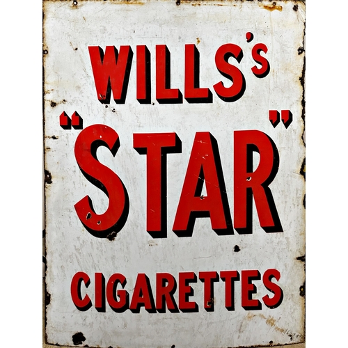 74 - Advertising - 'Will's Star Cigarettes', enamel sign with red text on white, 100 x 82cm