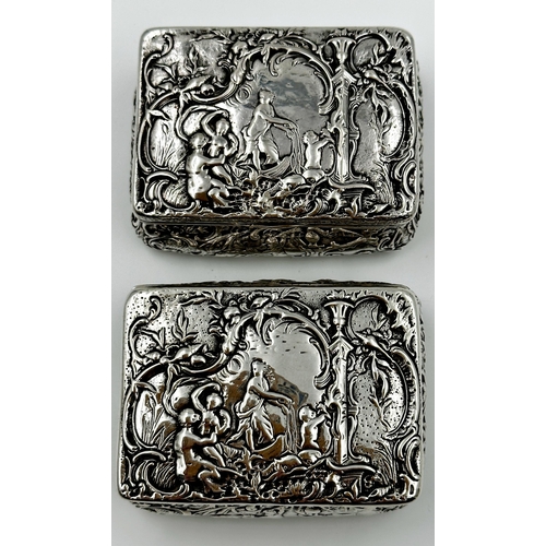 289 - A near pair of continental silver table snuff boxes, one with import marks for London 1892/3, both w... 