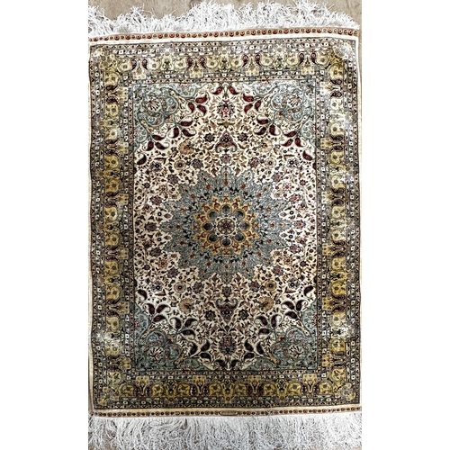 1403 - Incredible hand stitched Turkish Hereke silk rug from East Anatolia, with signature, scrolled floral... 