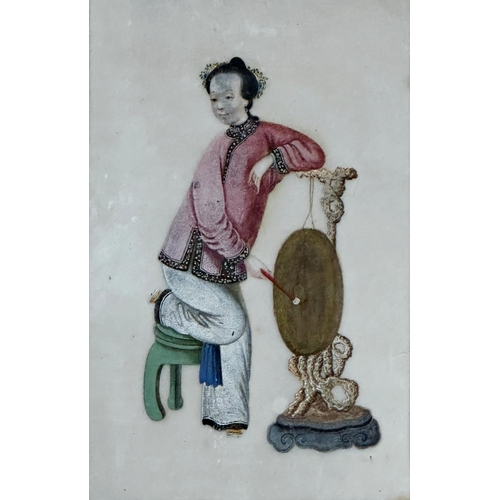 492 - Three 19th century Chinese portraits on rice paper, each 14 x 9cm approx, framed (3)