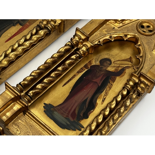 539 - After Fra Angelico (1387-1455, Italian) Pair of Florentine Giltwood Icons, late 19th century each te... 