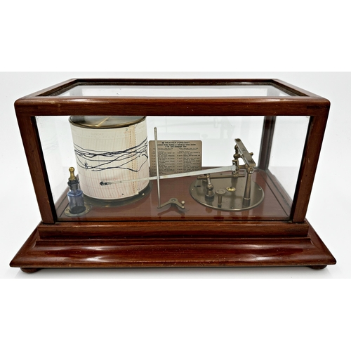 374 - C Baker of London mahogany cased barograph, 20cm high x 36cm wide, with an additional set of unopene... 