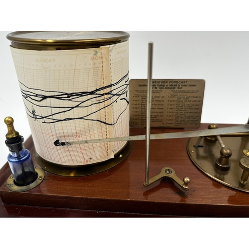 374 - C Baker of London mahogany cased barograph, 20cm high x 36cm wide, with an additional set of unopene... 