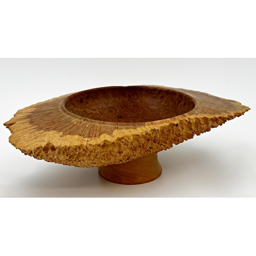 547 - Peter Sawyer - York Gum Burl wooden pedestal bowl, 11cm high x 36cm long