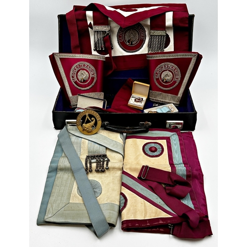 1396 - Good collection of Gloucestershire regiment Masonic regalia, comprising silver mounted badges, cuffs... 