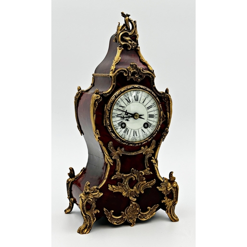 385 - Good Camerer Kuss & Co gilt mounted tortoiseshell rococo boulle mantle clock, twin train enamel dial... 