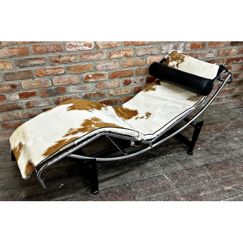 1198 - After Corbusier - LC4 chaise lounges, with cow hide upholstery, 165cm long