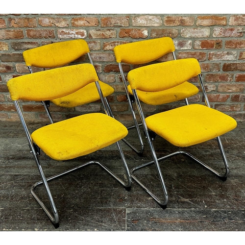 1205 - Set of four Ernest Race for Race Furniture chrome frame dining chairs with hinged seats, yellow Dray... 