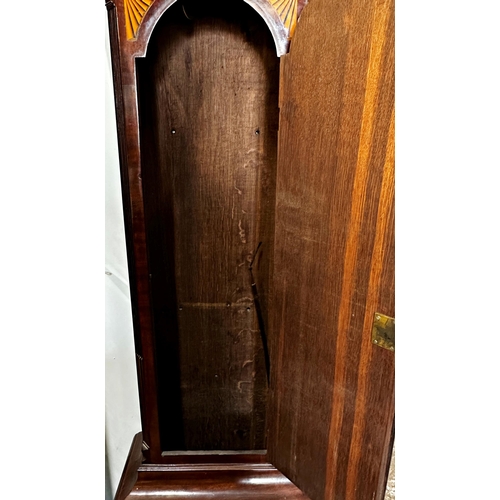 387 - John Taylor of Deptford flame mahogany cased eight day longcase clock, the brass dial with two subsi... 