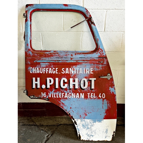 81 - Advertising - 'H. Pichot, Chauffage, Sanitaire', truck door with inscriptions, 151cm high x 96cm wid... 