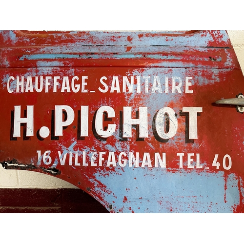 81 - Advertising - 'H. Pichot, Chauffage, Sanitaire', truck door with inscriptions, 151cm high x 96cm wid... 