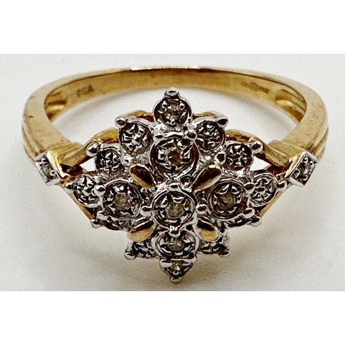 311 - 9ct and diamond cluster ring, size M, 3g