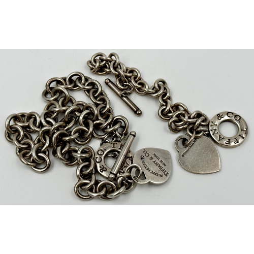 312 - Tiffany & Co 925 silver chain link bracelet and necklace, 20 & 38cm long respectively, in Tiffany & ... 