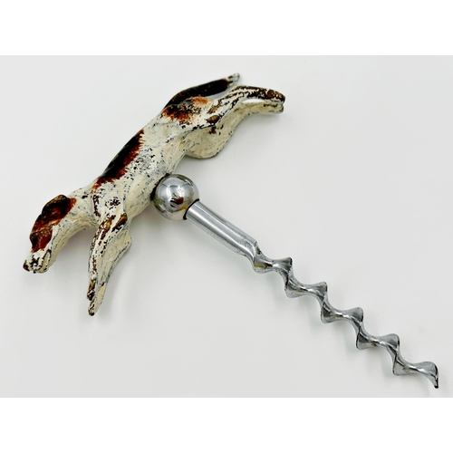 223 - Cold painted bronze foxhound corkscrew, 12cm long x 9cm wide