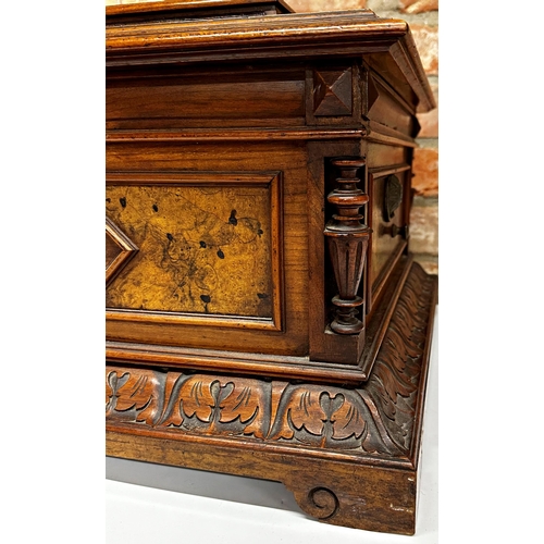 382 - Late 19th century walnut cased table top Polyphon, with boxwood inlaid top, classical cherub picture... 