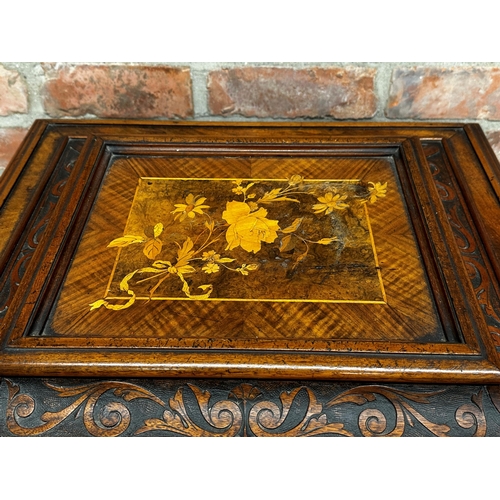 382 - Late 19th century walnut cased table top Polyphon, with boxwood inlaid top, classical cherub picture... 