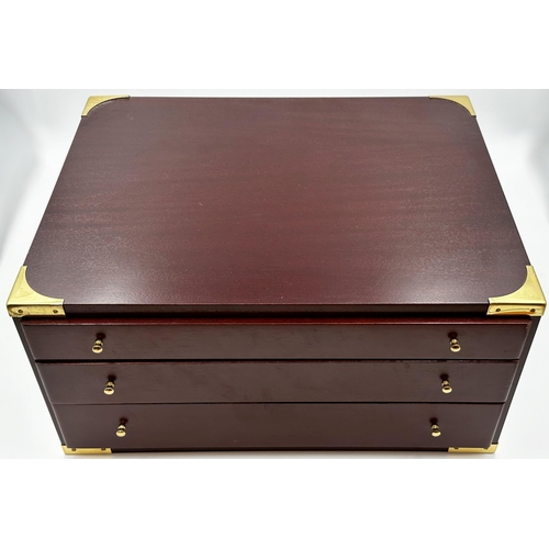 296 - Contemporary mahogany case canteen of silver cutlery, fitted in three drawers, 110 pieces, maker Uni... 