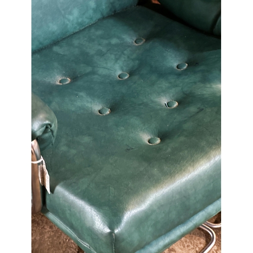 1193 - 1960s chrome framed swivel lounge chair with mint green buttoned upholstery