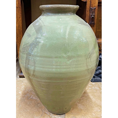 470 - Large celadon glaze studio pottery baluster vase, 48cm high