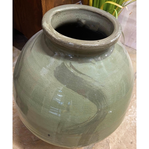 470 - Large celadon glaze studio pottery baluster vase, 48cm high