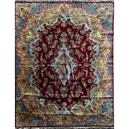 1414 - Massive Kerman country house carpet, intricate floral and medallion decoration on a vibrant red grou... 