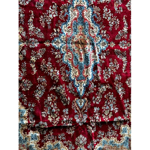 1414 - Massive Kerman country house carpet, intricate floral and medallion decoration on a vibrant red grou... 