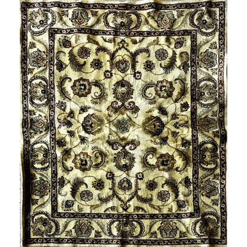 1415 - Full pile vegetable dye carpet, scrolled green foliage on gold ground, 290 x 235cm