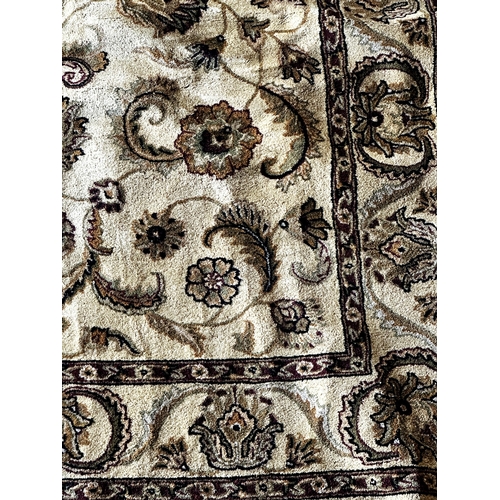 1415 - Full pile vegetable dye carpet, scrolled green foliage on gold ground, 290 x 235cm