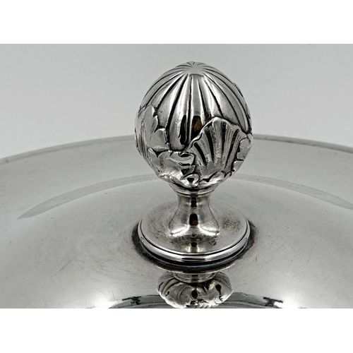 254 - Good Austrian Art Krupp Berndorf silver plated twin handled tureen, the lid with acorn finial, 25cm ... 