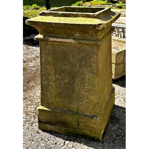 1055 - Mixed reconstituted stone lot  comprising pair of urns, two long troughs, chimney stack and a bench ... 