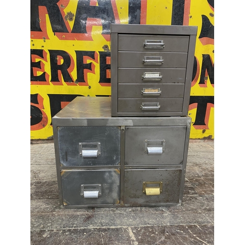 1209 - Vintage Industrial stripped steel four drawer index cabinet, 40cm high x 51cm wide with a further fi... 