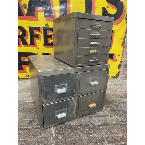 1209 - Vintage Industrial stripped steel four drawer index cabinet, 40cm high x 51cm wide with a further fi... 