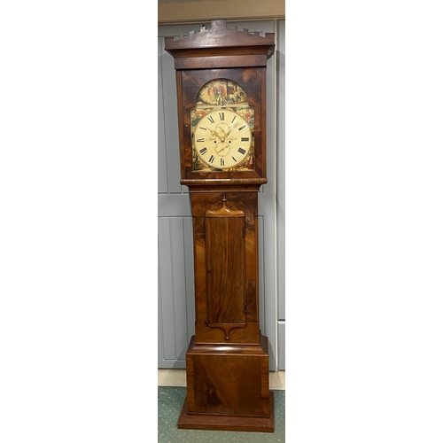 390 - John Cameron of Kilmarnock flame mahogany cased eight day longcase clock, the dial painted with the ... 