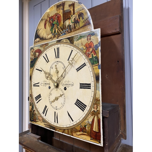 390 - John Cameron of Kilmarnock flame mahogany cased eight day longcase clock, the dial painted with the ... 