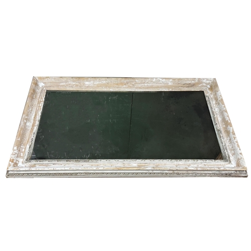 1154 - Antique French wall mirror, with distressed painted frame and pitted glass, 107 x 67cm