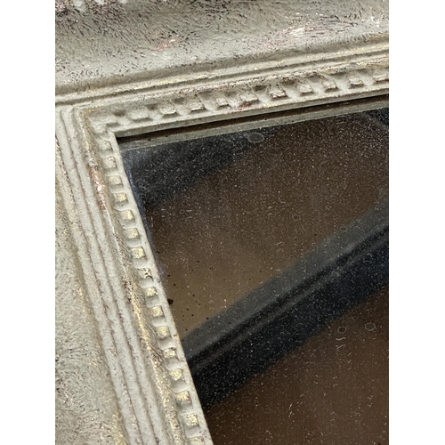 1155 - Antique French wall mirror, painted gesso frame and pitted glass, 85 x 73cm