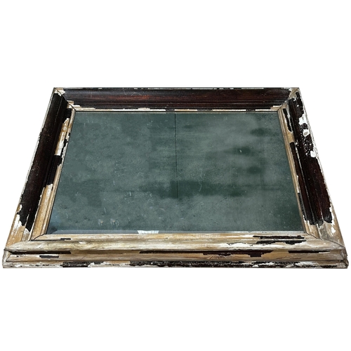 1157 - Antique French wall mirror, distressed painted pine frame, pitted glass, 83 x 99cm