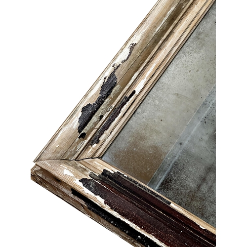 1157 - Antique French wall mirror, distressed painted pine frame, pitted glass, 83 x 99cm