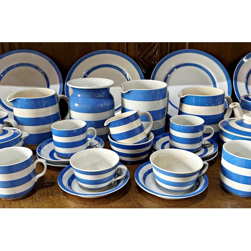 484 - Large collection of TG Green Cornishware pottery dinner and tea wares, in blue and white, comprising... 